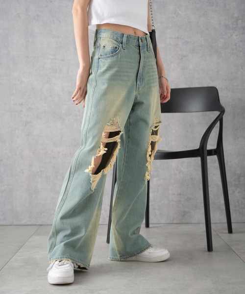 WEGO（ウィゴー）の「WEGO/ヴィンテージウォッシュダメージデニムパンツ（デニムパンツ・レディース・ブラック系1/スカイブルー/ブラック系その他/ベージュ/コバルトブルー・X-SMALL/SMALL/MEDIUM）」の22枚目の写真