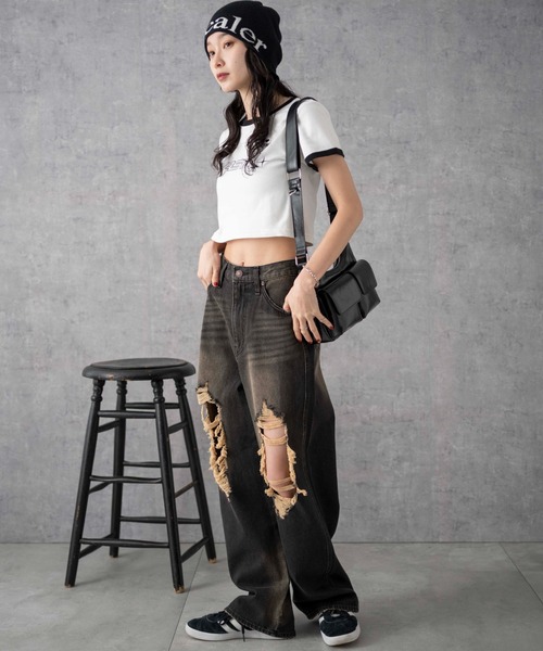 WEGO（ウィゴー）の「WEGO/ヴィンテージウォッシュダメージデニムパンツ（デニムパンツ・レディース・ブラック系1/スカイブルー/ブラック系その他/ベージュ/コバルトブルー・X-SMALL/SMALL/MEDIUM）」の7枚目の写真