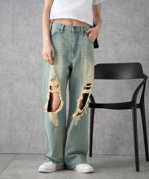 WEGO（ウィゴー）の「WEGO/ヴィンテージウォッシュダメージデニムパンツ（デニムパンツ・レディース・ブラック系1/スカイブルー/ブラック系その他/ベージュ/コバルトブルー・X-SMALL/SMALL/MEDIUM）」の21枚目の写真