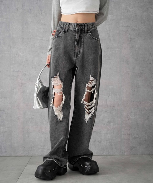 WEGO（ウィゴー）の「WEGO/ヴィンテージウォッシュダメージデニムパンツ（デニムパンツ・レディース・ブラック系1/スカイブルー/ブラック系その他/ベージュ/コバルトブルー・X-SMALL/SMALL/MEDIUM）」の12枚目の写真