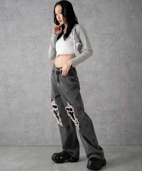 WEGO（ウィゴー）の「WEGO/ヴィンテージウォッシュダメージデニムパンツ（デニムパンツ・レディース・ブラック系1/スカイブルー/ブラック系その他/ベージュ/コバルトブルー・X-SMALL/SMALL/MEDIUM）」の16枚目の写真