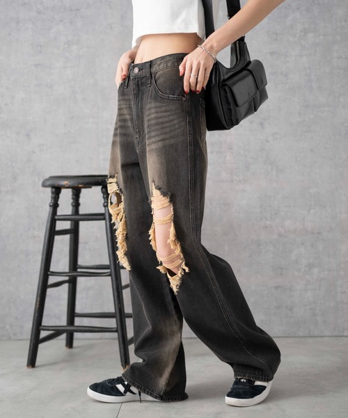 WEGO（ウィゴー）の「WEGO/ヴィンテージウォッシュダメージデニムパンツ（デニムパンツ・レディース・ブラック系1/スカイブルー/ブラック系その他/ベージュ/コバルトブルー・X-SMALL/SMALL/MEDIUM）」の17枚目の写真