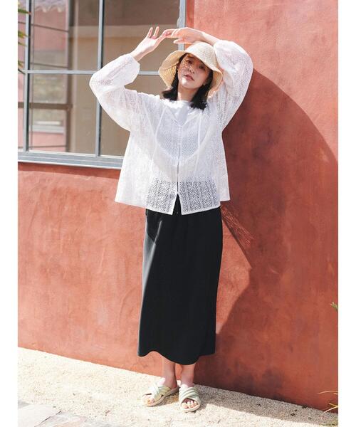 Samansa Mos2 blue(サマンサモスモスブルー)の「前後2wayレースブラウス(シャツ/ブラウス・レディース・オフホワイト/キナリ/チャコールグレー・F)」の5枚目の写真