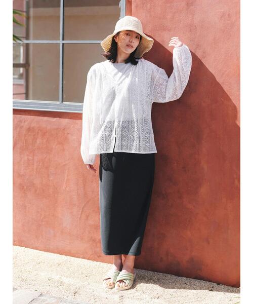 Samansa Mos2 blue(サマンサモスモスブルー)の「前後2wayレースブラウス(シャツ/ブラウス・レディース・オフホワイト/キナリ/チャコールグレー・F)」の7枚目の写真