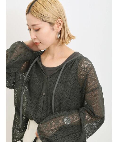 Samansa Mos2 blue(サマンサモスモスブルー)の「前後2wayレースブラウス(シャツ/ブラウス・レディース・オフホワイト/キナリ/チャコールグレー・F)」の13枚目の写真