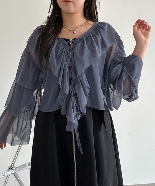 apres jour mignon(アプレジュールミニョン)の「チュールティアードトップス【ZOZOTOWN限定アイテム】(シャツ/ブラウス・レディース・ブルー/アイボリー/ブラック・X-LARGE/フリー)」の18枚目の写真