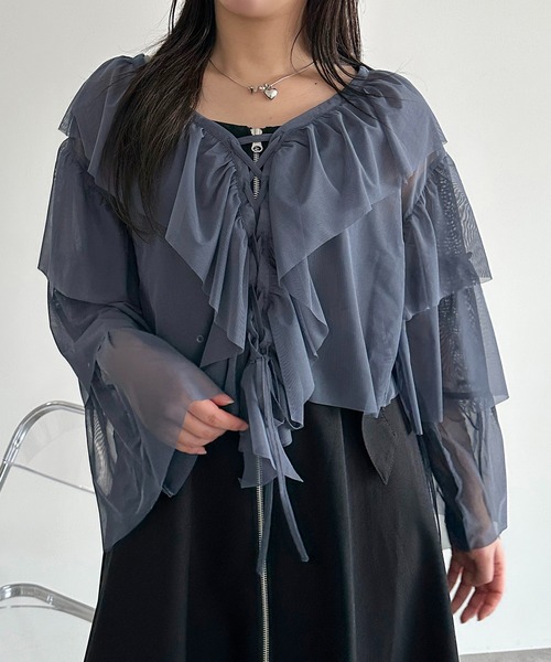 apres jour mignon(アプレジュールミニョン)の「チュールティアードトップス【ZOZOTOWN限定アイテム】(シャツ/ブラウス・レディース・ブルー/アイボリー/ブラック・X-LARGE/フリー)」の19枚目の写真