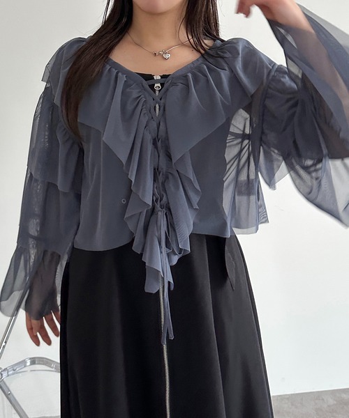 apres jour mignon(アプレジュールミニョン)の「チュールティアードトップス【ZOZOTOWN限定アイテム】(シャツ/ブラウス・レディース・ブルー/アイボリー/ブラック・X-LARGE/フリー)」の20枚目の写真