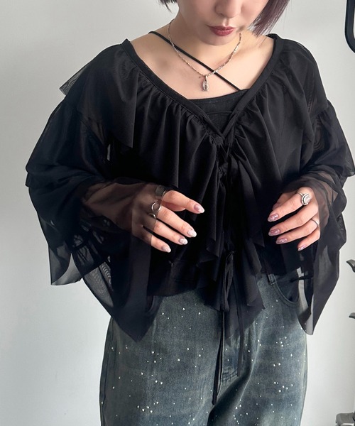 apres jour mignon(アプレジュールミニョン)の「チュールティアードトップス【ZOZOTOWN限定アイテム】(シャツ/ブラウス・レディース・ブルー/アイボリー/ブラック・X-LARGE/フリー)」の11枚目の写真