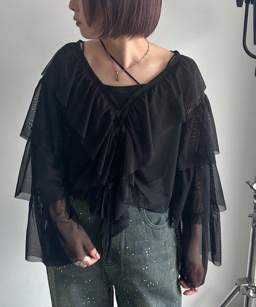 apres jour mignon(アプレジュールミニョン)の「チュールティアードトップス【ZOZOTOWN限定アイテム】(シャツ/ブラウス・レディース・ブルー/アイボリー/ブラック・X-LARGE/フリー)」の12枚目の写真