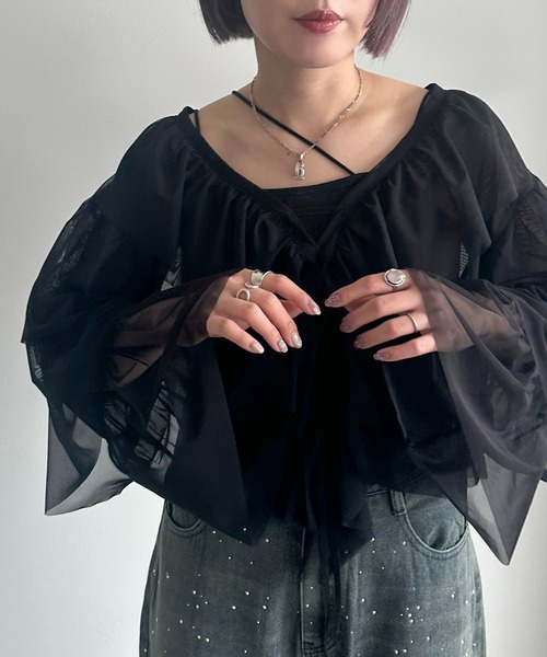 apres jour mignon(アプレジュールミニョン)の「チュールティアードトップス【ZOZOTOWN限定アイテム】(シャツ/ブラウス・レディース・ブルー/アイボリー/ブラック・X-LARGE/フリー)」の14枚目の写真