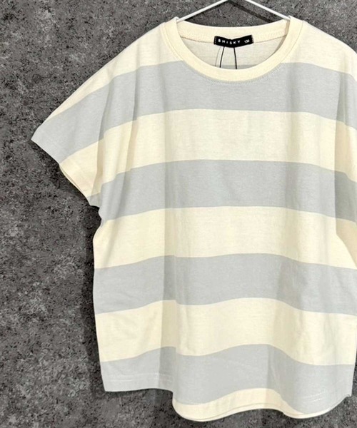 THE CASUAL(カジュアル)の「オーバーサイズ ワイドボーダー ドルマンスリーブT(Tシャツ/カットソー・キッズ・チャコール/ベージュ/ラベンダー/グレー/ブラック・110cm/120cm/130cm/140cm/150cm/160cm)」の10枚目の写真