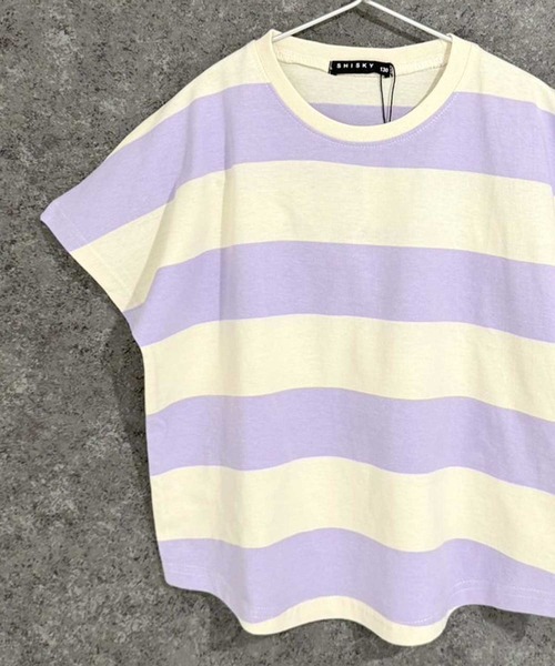 THE CASUAL(カジュアル)の「オーバーサイズ ワイドボーダー ドルマンスリーブT(Tシャツ/カットソー・キッズ・チャコール/ベージュ/ラベンダー/グレー/ブラック・110cm/120cm/130cm/140cm/150cm/160cm)」の13枚目の写真