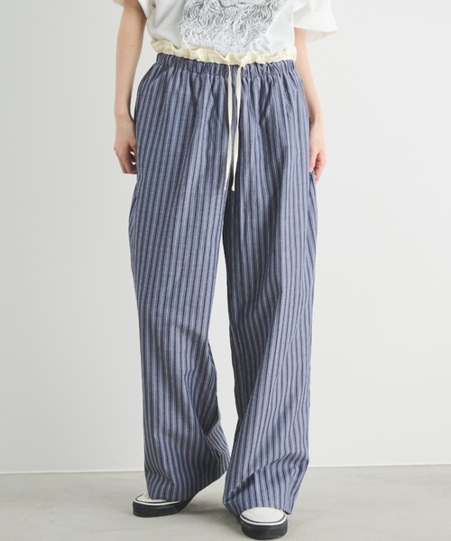 MERLOT（メルロー）の「【ウエストゴム】ダブルウエストストライプパンツ（その他パンツ・レディース・モカ/ネイビー/ナチュラル・FREE）」の3枚目の写真