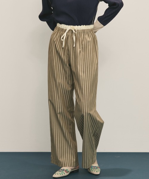 MERLOT（メルロー）の「【ウエストゴム】ダブルウエストストライプパンツ（その他パンツ・レディース・モカ/ネイビー/ナチュラル・FREE）」の2枚目の写真