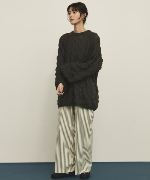 MERLOT（メルロー）の「【ウエストゴム】ダブルウエストストライプパンツ（その他パンツ・レディース・モカ/ネイビー/ナチュラル・FREE）」の9枚目の写真