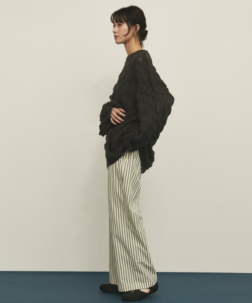 MERLOT（メルロー）の「【ウエストゴム】ダブルウエストストライプパンツ（その他パンツ・レディース・モカ/ネイビー/ナチュラル・FREE）」の10枚目の写真