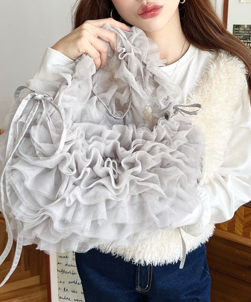 セール】チュールフリルハーフムーンバッグ（ショルダーバッグ