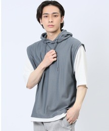 m.f.editorial（エムエフエディトリアル）の「フェイクレイヤード 半袖プルパーカー（パーカー・メンズ）」
