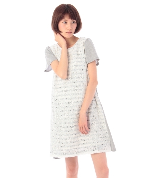 Grove グローブ の レース チュールボーダー切り替えワンピース ワンピース Wear