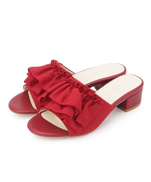 grove（グローブ）の「◆【雑誌掲載】フリルミュール（サンダル・レディース・アイボリー系/ワイン系9/ブラウン系その他/ブラック・S/M/L）」の4枚目の写真