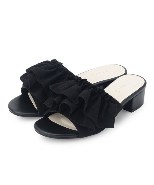 grove（グローブ）の「◆【雑誌掲載】フリルミュール（サンダル・レディース・アイボリー系/ワイン系9/ブラウン系その他/ブラック・S/M/L）」の2枚目の写真