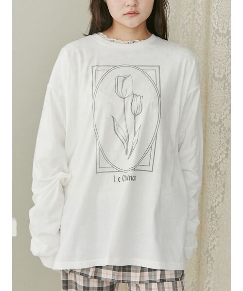 merry jenny(メリージェニー)の「tulip long tee(Tシャツ/カットソー・レディース・オフホワイト/ブラウン/レッド・FREE)」の1枚目の写真
