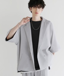 LILL | ルーズシルエットドレープリラクシングハーフスリーブダブルテーラードジャケット(テーラードジャケット)