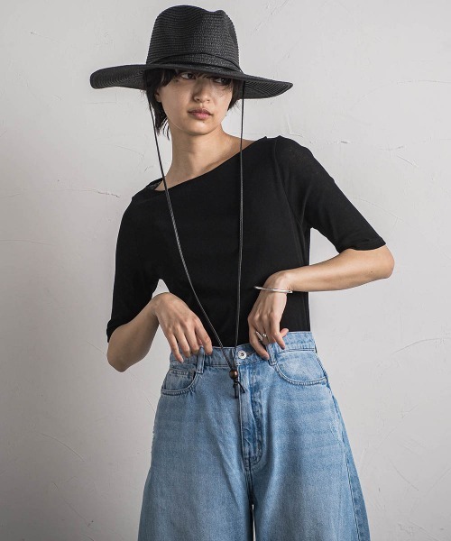 MAYSON GREY(メイソングレイ)の「シアーテレココンパクトTシャツ≪洗濯機で洗える≫(Tシャツ/カットソー・レディース・ブラック/ライトグレー・M)」の1枚目の写真