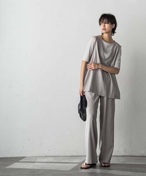 MAYSON GREY(メイソングレイ)の「シアーテレココンパクトTシャツ≪洗濯機で洗える≫(Tシャツ/カットソー・レディース・ブラック/ライトグレー・M)」の4枚目の写真