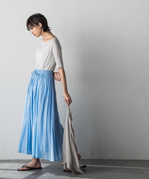 MAYSON GREY(メイソングレイ)の「シアーテレココンパクトTシャツ≪洗濯機で洗える≫(Tシャツ/カットソー・レディース・ブラック/ライトグレー・M)」の7枚目の写真