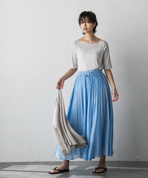 MAYSON GREY(メイソングレイ)の「シアーテレココンパクトTシャツ≪洗濯機で洗える≫(Tシャツ/カットソー・レディース・ブラック/ライトグレー・M)」の5枚目の写真