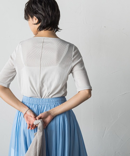 MAYSON GREY(メイソングレイ)の「シアーテレココンパクトTシャツ≪洗濯機で洗える≫(Tシャツ/カットソー・レディース・ブラック/ライトグレー・M)」の9枚目の写真