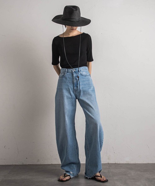 MAYSON GREY(メイソングレイ)の「シアーテレココンパクトTシャツ≪洗濯機で洗える≫(Tシャツ/カットソー・レディース・ブラック/ライトグレー・M)」の18枚目の写真