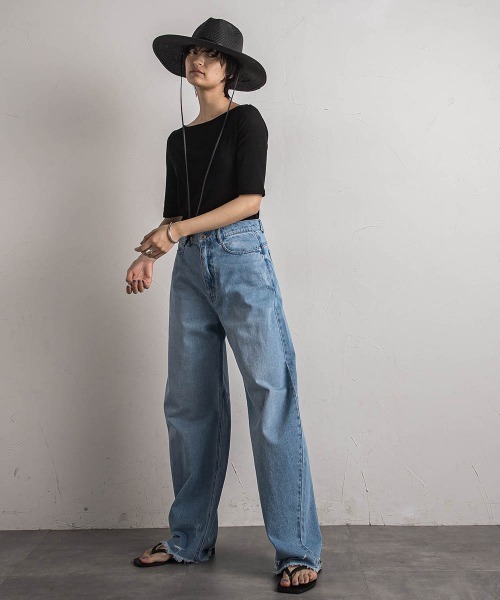 MAYSON GREY(メイソングレイ)の「シアーテレココンパクトTシャツ≪洗濯機で洗える≫(Tシャツ/カットソー・レディース・ブラック/ライトグレー・M)」の19枚目の写真