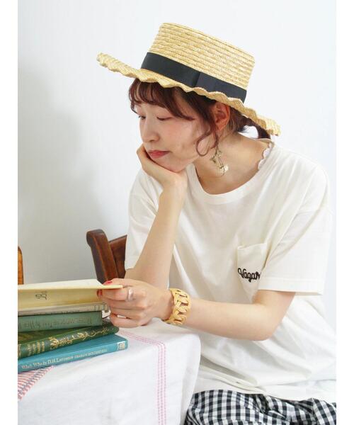 Samansa Mos2（サマンサ モスモス）の「【オーガニックコットン】胸刺繍Tシャツ（Tシャツ/カットソー・レディース・サックスブルー/グリーン/オフホワイト/チャコールグレー・F）」の2枚目の写真