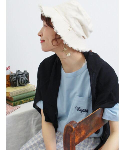 Samansa Mos2（サマンサ モスモス）の「【オーガニックコットン】胸刺繍Tシャツ（Tシャツ/カットソー・レディース・サックスブルー/グリーン/オフホワイト/チャコールグレー・F）」の4枚目の写真