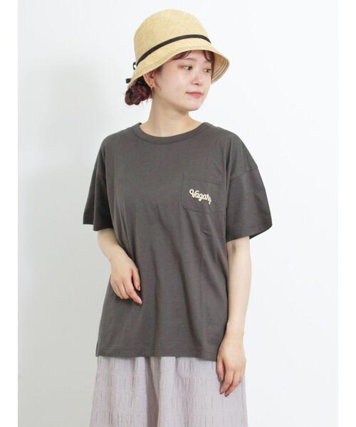 Samansa Mos2（サマンサ モスモス）の「【オーガニックコットン】胸刺繍Tシャツ（Tシャツ/カットソー・レディース・サックスブルー/グリーン/オフホワイト/チャコールグレー・F）」の3枚目の写真