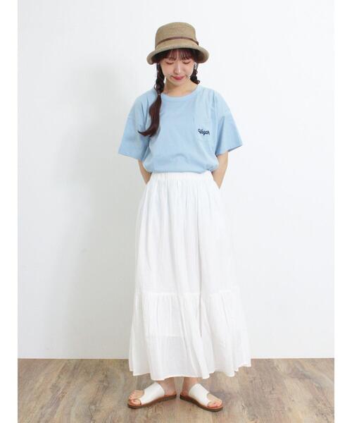 Samansa Mos2（サマンサ モスモス）の「【オーガニックコットン】胸刺繍Tシャツ（Tシャツ/カットソー・レディース・サックスブルー/グリーン/オフホワイト/チャコールグレー・F）」の20枚目の写真