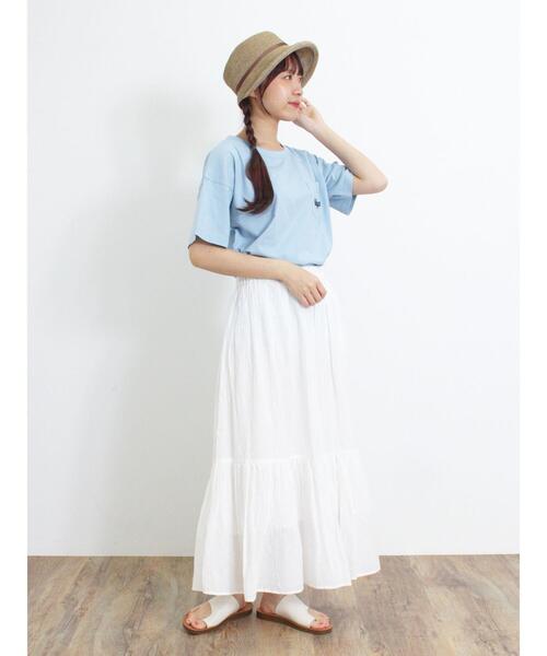 Samansa Mos2（サマンサ モスモス）の「【オーガニックコットン】胸刺繍Tシャツ（Tシャツ/カットソー・レディース・サックスブルー/グリーン/オフホワイト/チャコールグレー・F）」の21枚目の写真