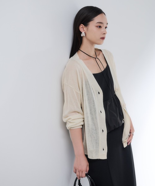 Shelly island（シェリーアイランド）の「シアーニットカーディガン（ニット/セーター・レディース・ブラウン/ブラック/ベージュ・FREE）」の3枚目の写真