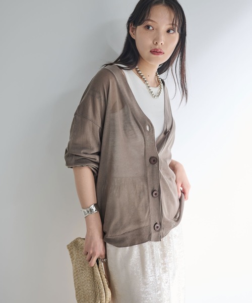 Shelly island（シェリーアイランド）の「シアーニットカーディガン（ニット/セーター・レディース・ブラウン/ブラック/ベージュ・FREE）」の12枚目の写真