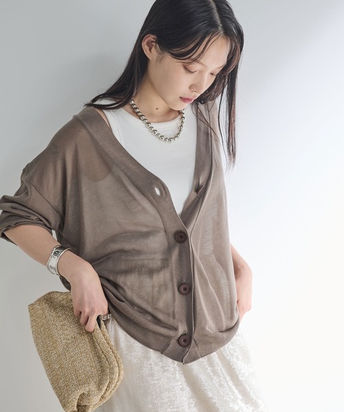 Shelly island（シェリーアイランド）の「シアーニットカーディガン（ニット/セーター・レディース・ブラウン/ブラック/ベージュ・FREE）」の11枚目の写真