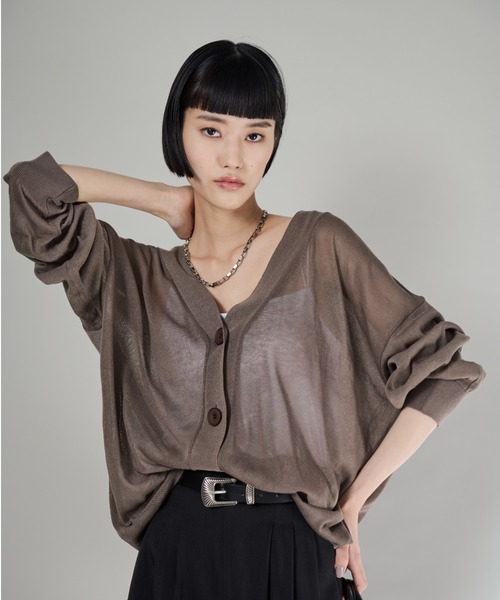 Shelly island（シェリーアイランド）の「シアーニットカーディガン（ニット/セーター・レディース・ブラウン/ブラック/ベージュ・FREE）」の4枚目の写真