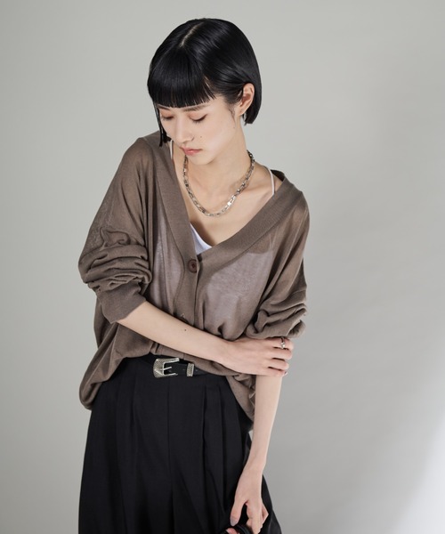 Shelly island（シェリーアイランド）の「シアーニットカーディガン（ニット/セーター・レディース・ブラウン/ブラック/ベージュ・FREE）」の6枚目の写真