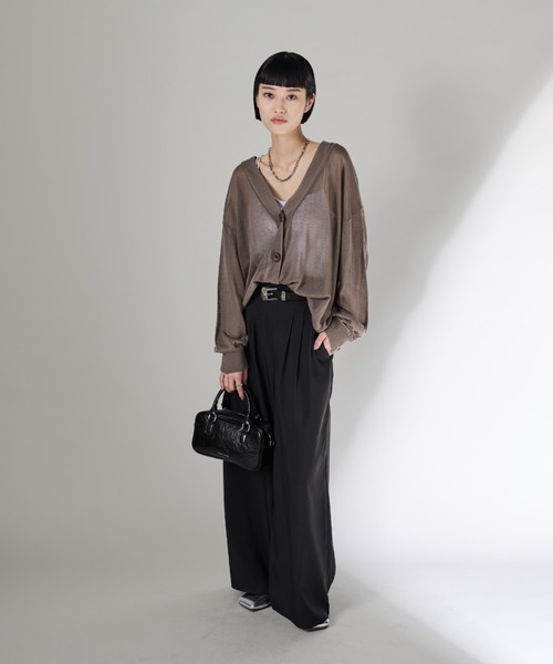 Shelly island（シェリーアイランド）の「シアーニットカーディガン（ニット/セーター・レディース・ブラウン/ブラック/ベージュ・FREE）」の8枚目の写真