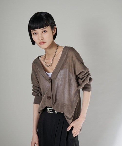 Shelly island（シェリーアイランド）の「シアーニットカーディガン（ニット/セーター・レディース・ブラウン/ブラック/ベージュ・FREE）」の5枚目の写真