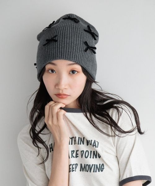 LOWRYS FARM（ローリーズファーム）の「モチーフニットワッチ　 138935（ニットキャップ/ビーニー・レディース・グレー/チャコールグレー/ブラック・FREE）」の3枚目の写真