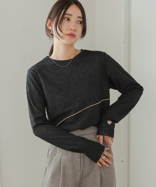 Bab（バブ）の「メロウ切り替えジャガードトップス（Tシャツ/カットソー・レディース・モカ/アイボリー/ブラック・FREE）」の14枚目の写真