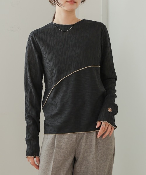 Bab（バブ）の「メロウ切り替えジャガードトップス（Tシャツ/カットソー・レディース・モカ/アイボリー/ブラック・FREE）」の16枚目の写真